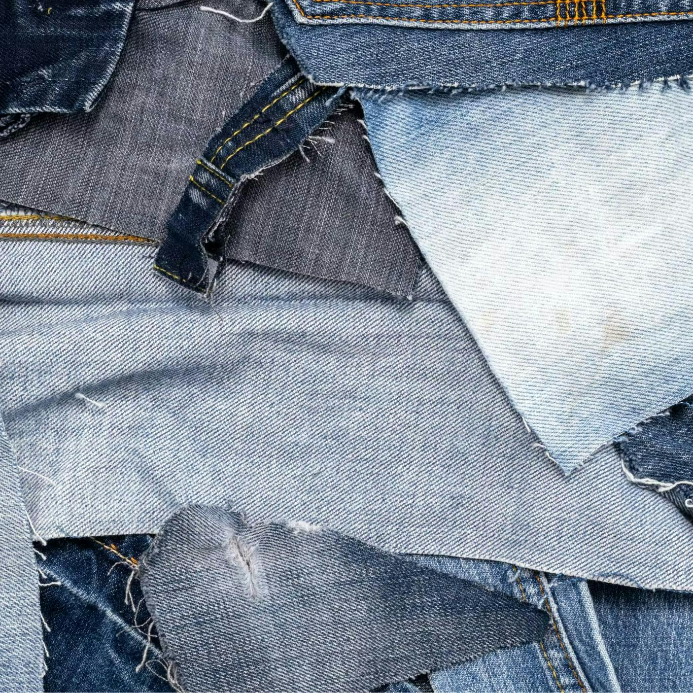 Pieces of jean fabric to help demonstrate environmental sustainability